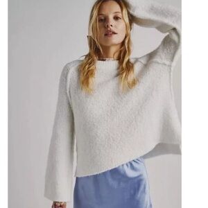 Free People BFF Cocoon Solid Crew Sweater, Ivory size M